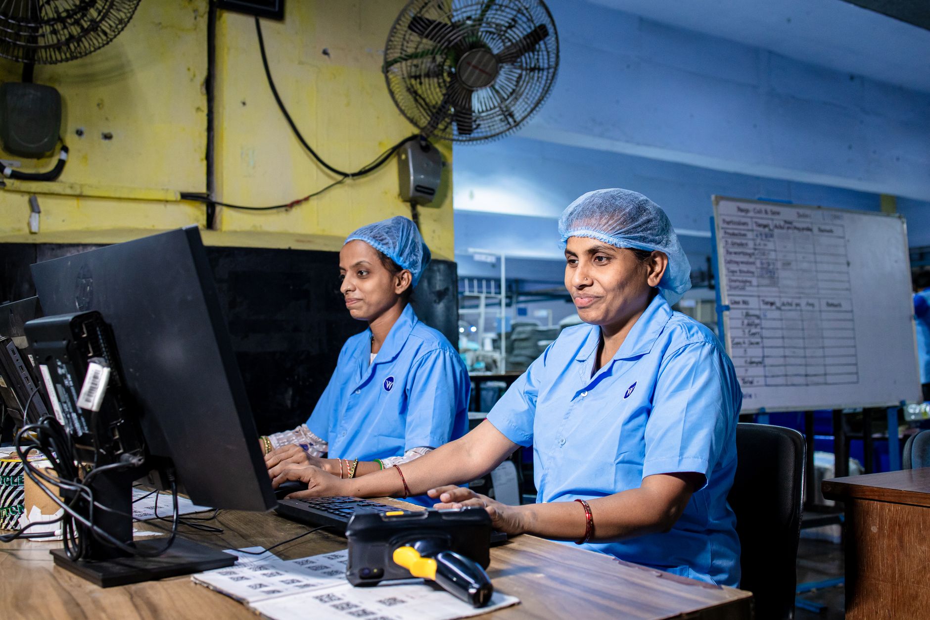 An industrial edge computing device mounted near a factory production line